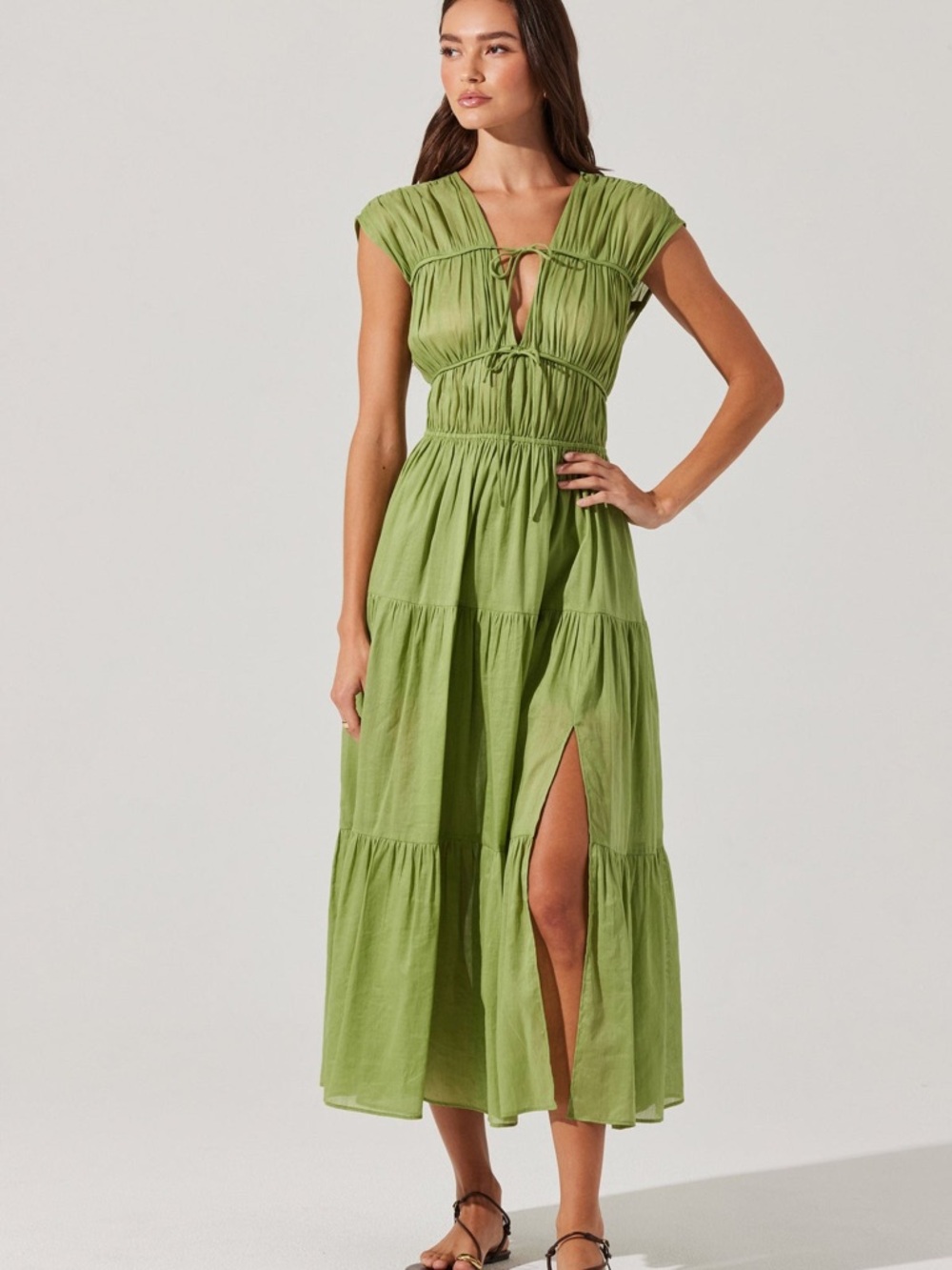 ASTR Alexandria Shirred Tiered Midi Dress